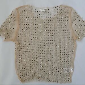 Endless Blu White Pearl/Rhinestone Mesh Crop Top